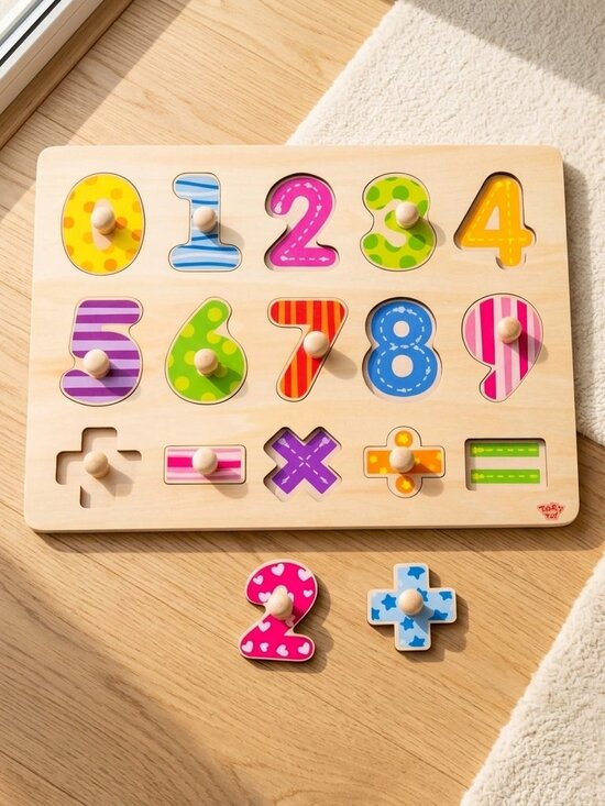 Tookytoy Other - Montessori Wooden Number Puzzle, Toddler Math Matching Learning Toy